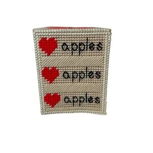 Apple Tissue Box Cover Plastic Canvas VTG‎ Handmade Teacher Classroom